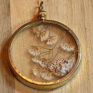 Vintage real butterfly and flowers Pendant